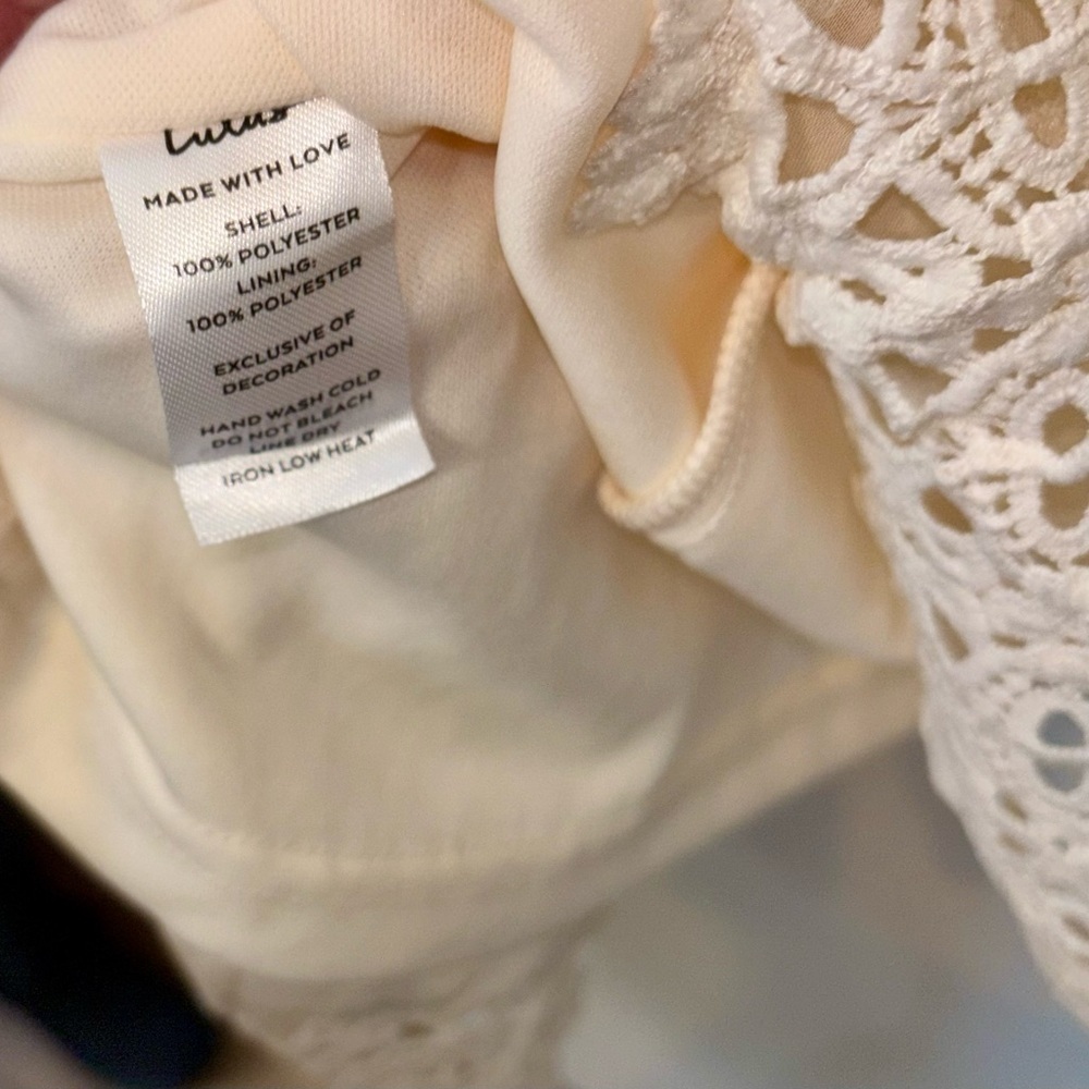 NEW Lulus Cream Embroidered Lace Boho Scandi Girl Chic XL Chiffon Dress lined - Picture 13 of 14